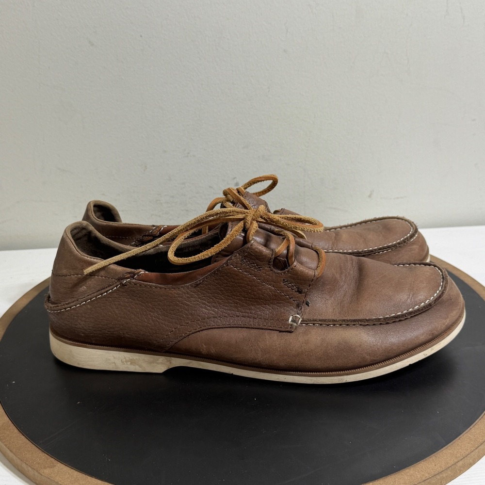 OluKai Mokua Leather Shoes Men 10 Casual‎ Boat Moc Toe Brown Comfort